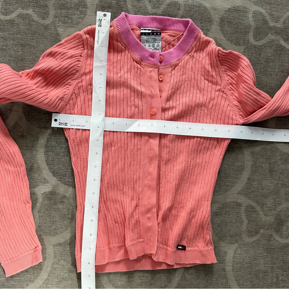 Tommy Hilfiger Coral Ribbed Cardigan w pink trim - Picture 2 of 7